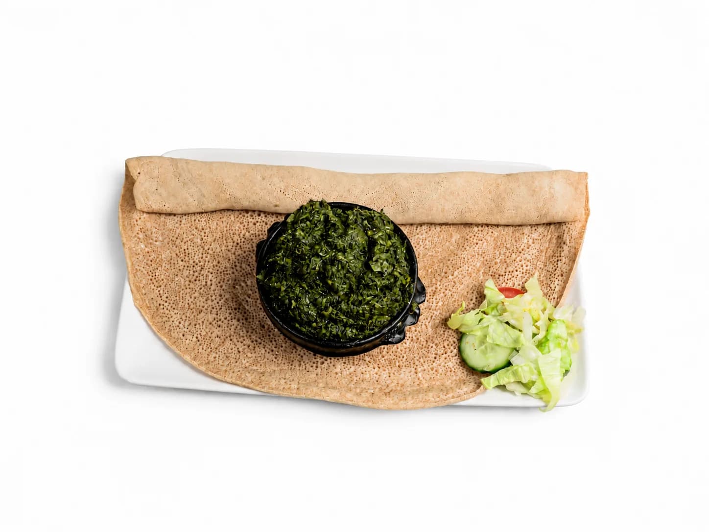 Gomen with salad and injera
