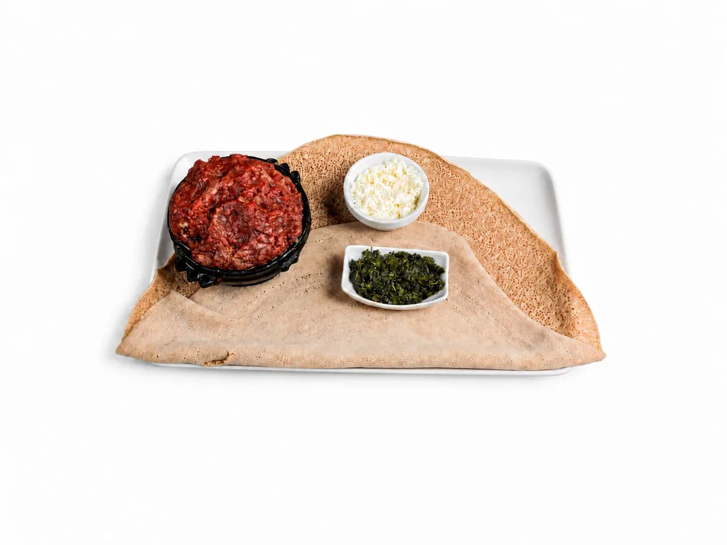 Kitfo mit Ayib, Gomen und Injera